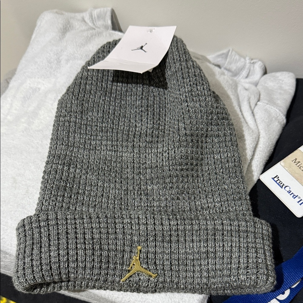 Jordan Charcoal Knit Beanie with Gold Logo